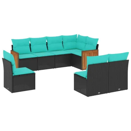 Salon de jardin 8 pcs avec coussins noir résine tressée 2