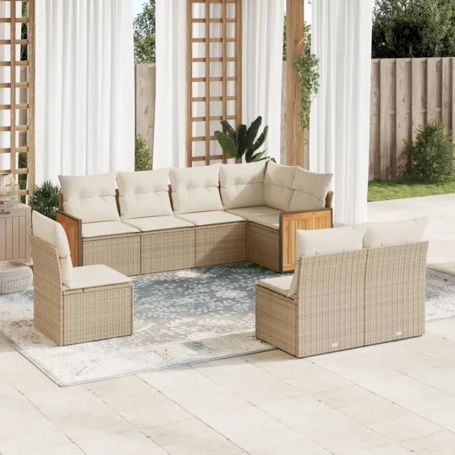 Salon de jardin avec coussins 8 pcs beige résine tressée