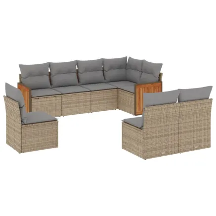 Salon de jardin avec coussins 8 pcs beige résine tressée 2