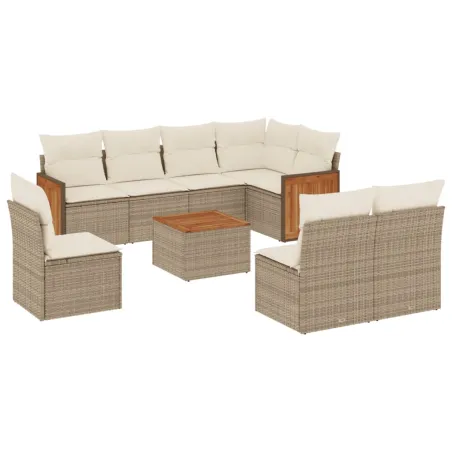 Salon de jardin avec coussins 9 pcs beige résine tressée