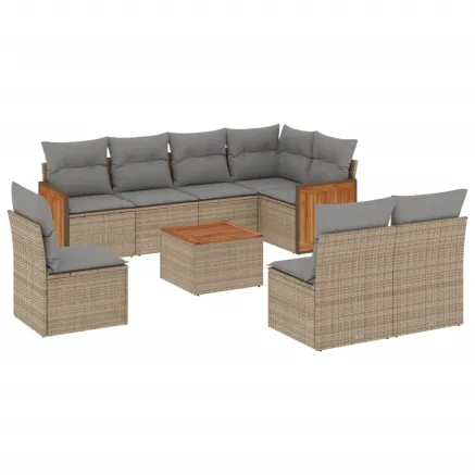 Salon de jardin avec coussins 9 pcs beige résine tressée 2
