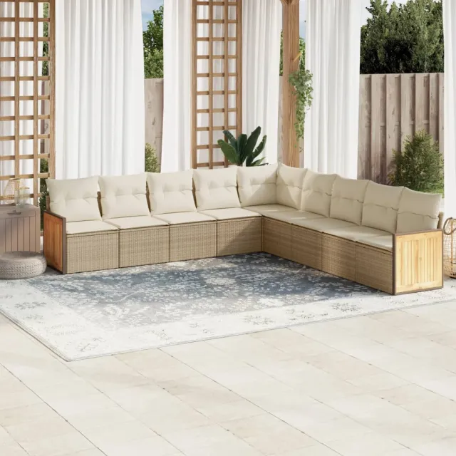 Salon de jardin avec coussins 9 pcs beige résine tressée