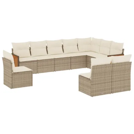 Salon de jardin avec coussins 10 pcs beige résine tressée 2