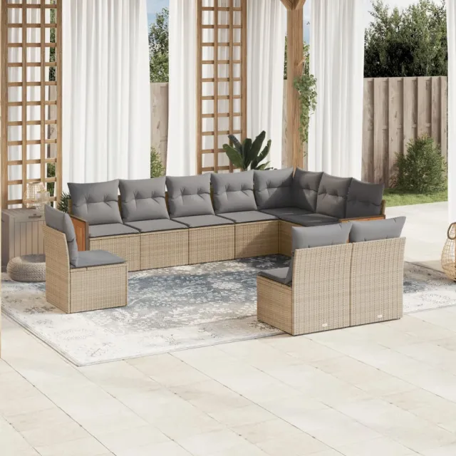 Salon de jardin avec coussins 10 pcs beige résine tressée