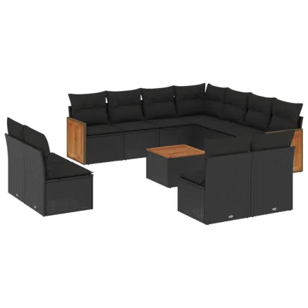 Salon de jardin 12 pcs avec coussins noir résine tressée 2