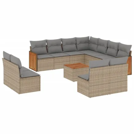 Salon de jardin avec coussins 12 pcs beige résine tressée 2