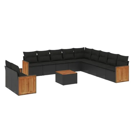 Salon de jardin 12 pcs avec coussins noir résine tressée 2