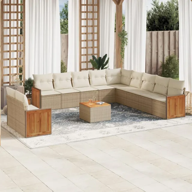 Salon de jardin avec coussins 12 pcs beige résine tressée
