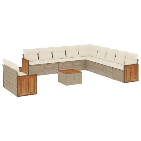 Salon de jardin avec coussins 12 pcs beige résine tressée