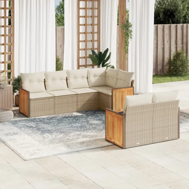 Salon de jardin avec coussins 7 pcs beige résine tressée