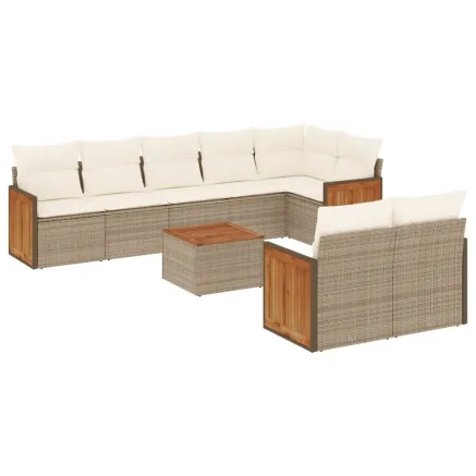 Salon de jardin avec coussins 9 pcs beige résine tressée 2