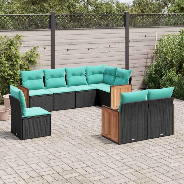 Salon de jardin 8 pcs avec coussins noir résine tressée