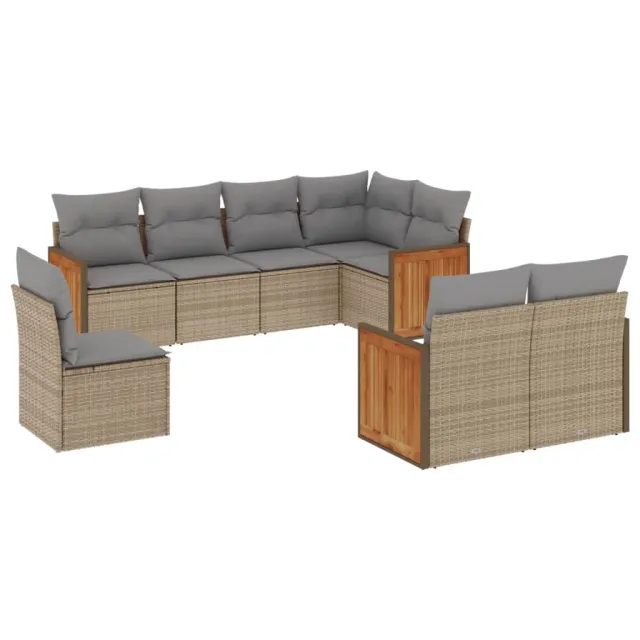 Salon de jardin avec coussins 8 pcs beige résine tressée