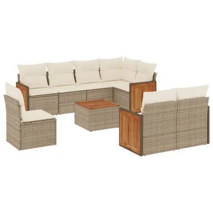 Salon de jardin avec coussins 9 pcs beige résine tressée 2