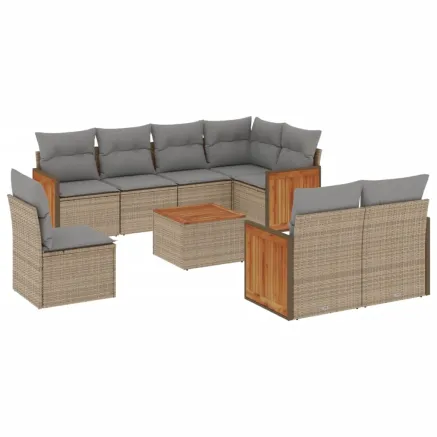 Salon de jardin avec coussins 9 pcs beige résine tressée 2