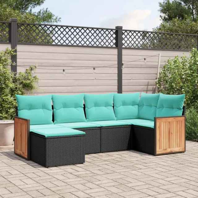 Salon de jardin 6 pcs avec coussins noir résine tressée