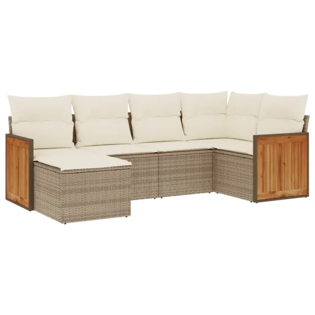 Salon de jardin avec coussins 6 pcs beige résine tressée