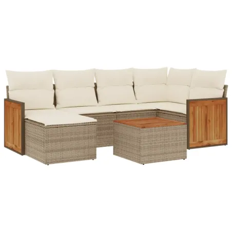 Salon de jardin avec coussins 7 pcs beige résine tressée