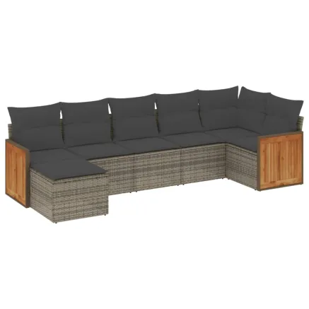 Salon de jardin avec coussins 7 pcs gris résine tressée 2