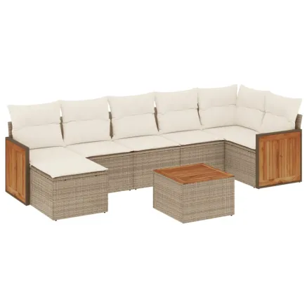 Salon de jardin avec coussins 8 pcs beige résine tressée 2