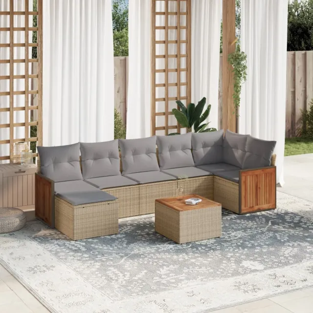Salon de jardin avec coussins 8 pcs beige résine tressée