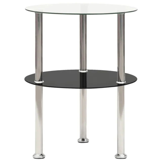 Table d'appoint 2 niveaux Transparent et noir 38cm Verre trempé