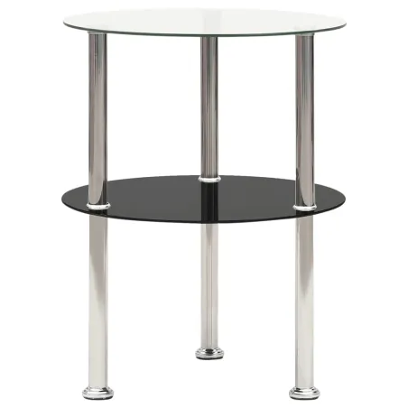 Table d'appoint 2 niveaux Transparent et noir 38cm Verre trempé