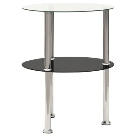 Table d'appoint 2 niveaux Transparent et noir 38cm Verre trempé 2