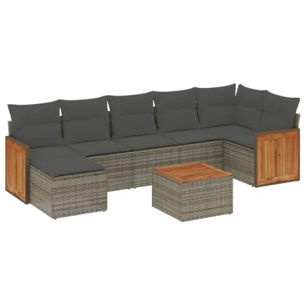 Salon de jardin 8 pcs avec coussins gris résine tressée 2