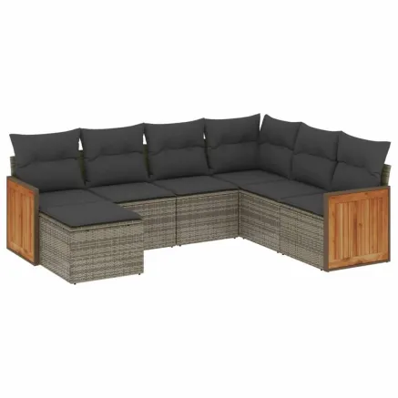 Salon de jardin avec coussins 7 pcs gris résine tressée 2