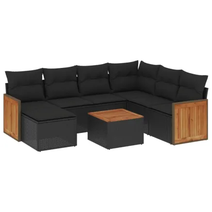 Salon de jardin 8 pcs avec coussins noir résine tressée 2