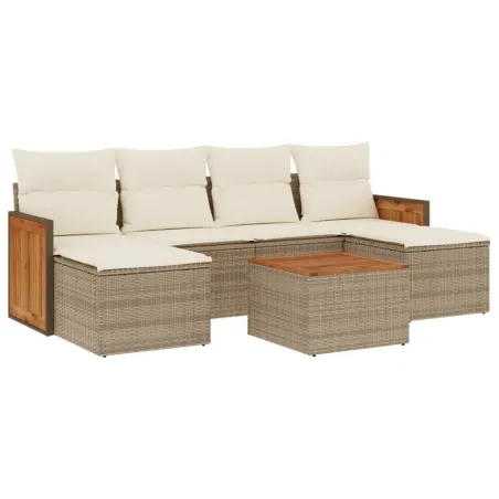 Salon de jardin avec coussins 7 pcs beige résine tressée