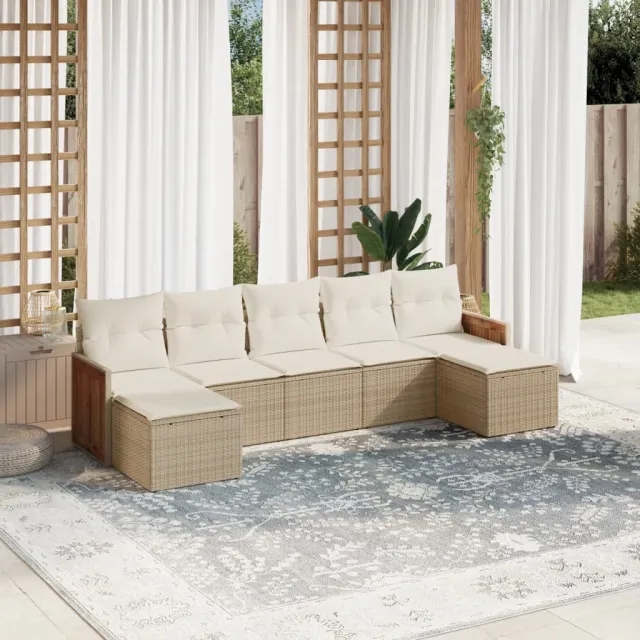 Salon de jardin avec coussins 7 pcs beige résine tressée