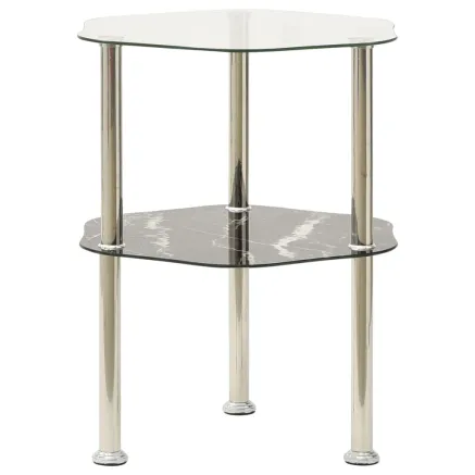 Table 2 niveaux Transparent et noir 38x38x50cm Verre trempé