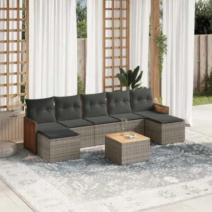 Salon de jardin 8 pcs avec coussins gris résine tressée