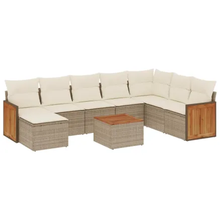 Salon de jardin avec coussins 9 pcs beige résine tressée 2