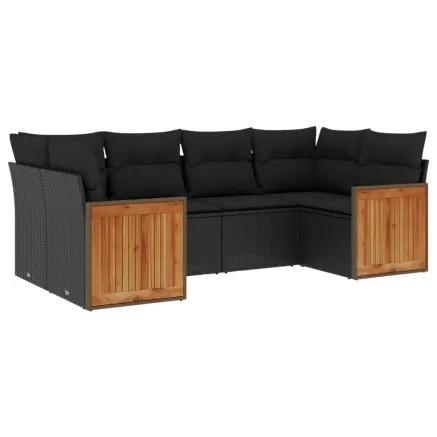 Salon de jardin 6 pcs avec coussins noir résine tressée 2