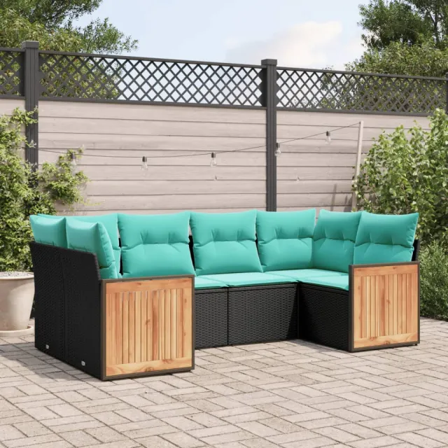 Salon de jardin 6 pcs avec coussins noir résine tressée