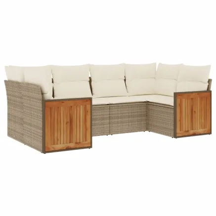 Salon de jardin avec coussins 6 pcs beige résine tressée 2