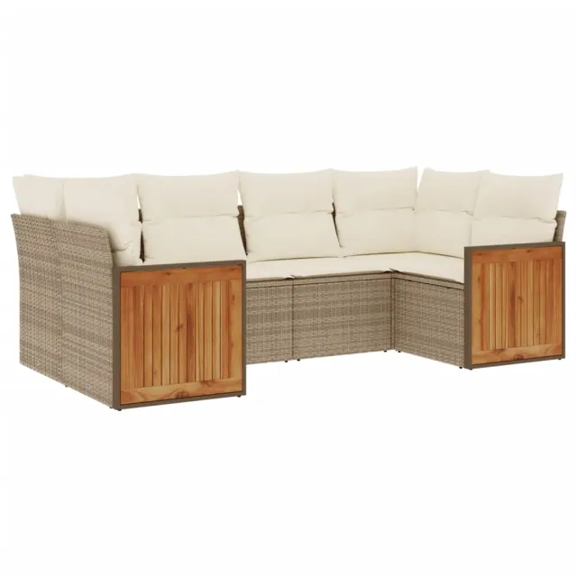 Salon de jardin avec coussins 6 pcs beige résine tressée