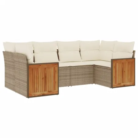 Salon de jardin avec coussins 6 pcs beige résine tressée