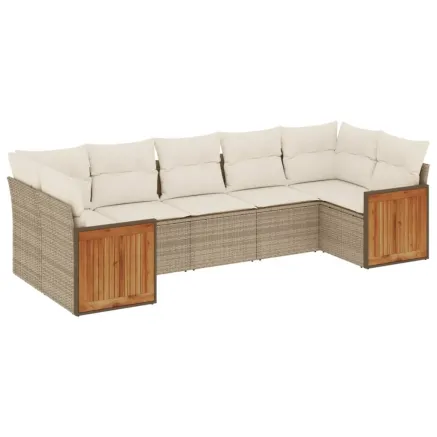 Salon de jardin avec coussins 7 pcs beige résine tressée 2