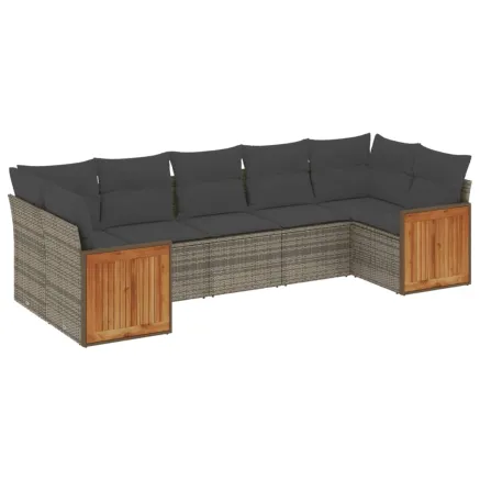 Salon de jardin avec coussins 7 pcs gris résine tressée 2