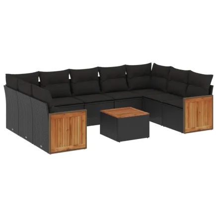 Salon de jardin 10 pcs avec coussins noir résine tressée 2