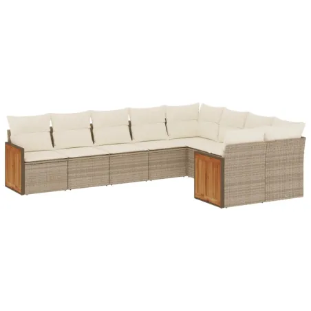Salon de jardin avec coussins 9 pcs beige résine tressée