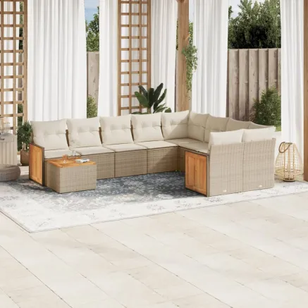 Salon de jardin avec coussins 10 pcs beige résine tressée