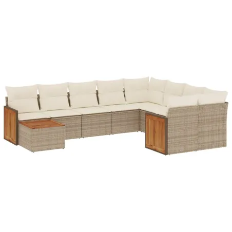 Salon de jardin avec coussins 10 pcs beige résine tressée
