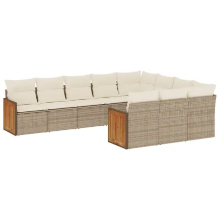 Salon de jardin avec coussins 10 pcs beige résine tressée 2