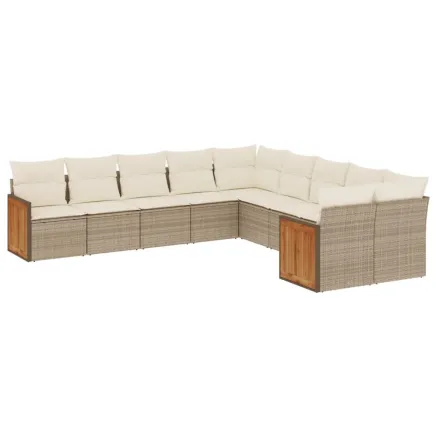 Salon de jardin avec coussins 10 pcs beige résine tressée 2