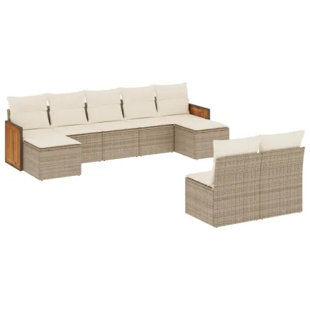 Salon de jardin avec coussins 9 pcs beige résine tressée 2